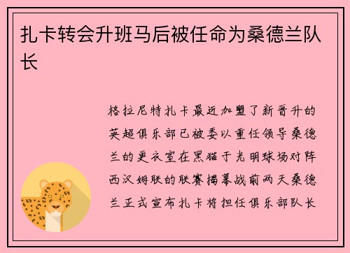 扎卡转会升班马后被任命为桑德兰队长